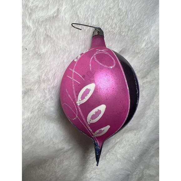 Mercury Glass Christmas Ornament Pink Blue Green Stripes White Glitter Poland - Picture 1 of 10